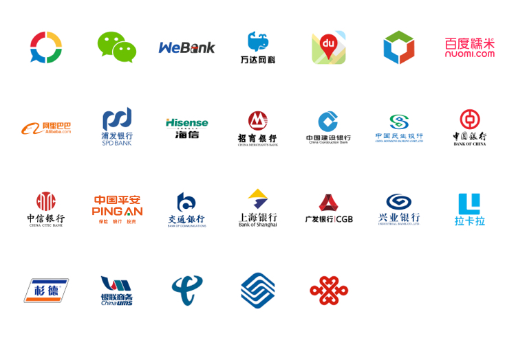Gpark 老城根合作伙伴，悦方合作伙伴，家得利合作伙伴，全家合作伙伴，新天地合作伙伴，华贸中心合作伙伴，快客合作伙伴，腾讯社交广告联盟合作伙伴，微信朋友圈合作伙伴，微众银行合作伙伴，万达网科合作伙伴，百度云合作伙伴，百度地图合作伙伴，百度糯米合作伙伴，阿里巴巴合作伙伴，海信集团合作伙伴，浦发银行合作伙伴，招商银行合作伙伴，中国建设银行合作伙伴，中国民生银行合作伙伴，中国银行合作伙伴，中信银行合作伙伴，中国平安合作伙伴，交通银行合作伙伴，广发银行合作伙伴，上海银行合作伙伴，兴业银行合作伙伴，拉卡拉合作伙伴，杉德合作伙伴，银联商务合作伙伴，中国移动合作伙伴，中国电信合作伙伴，中国联通合作伙伴